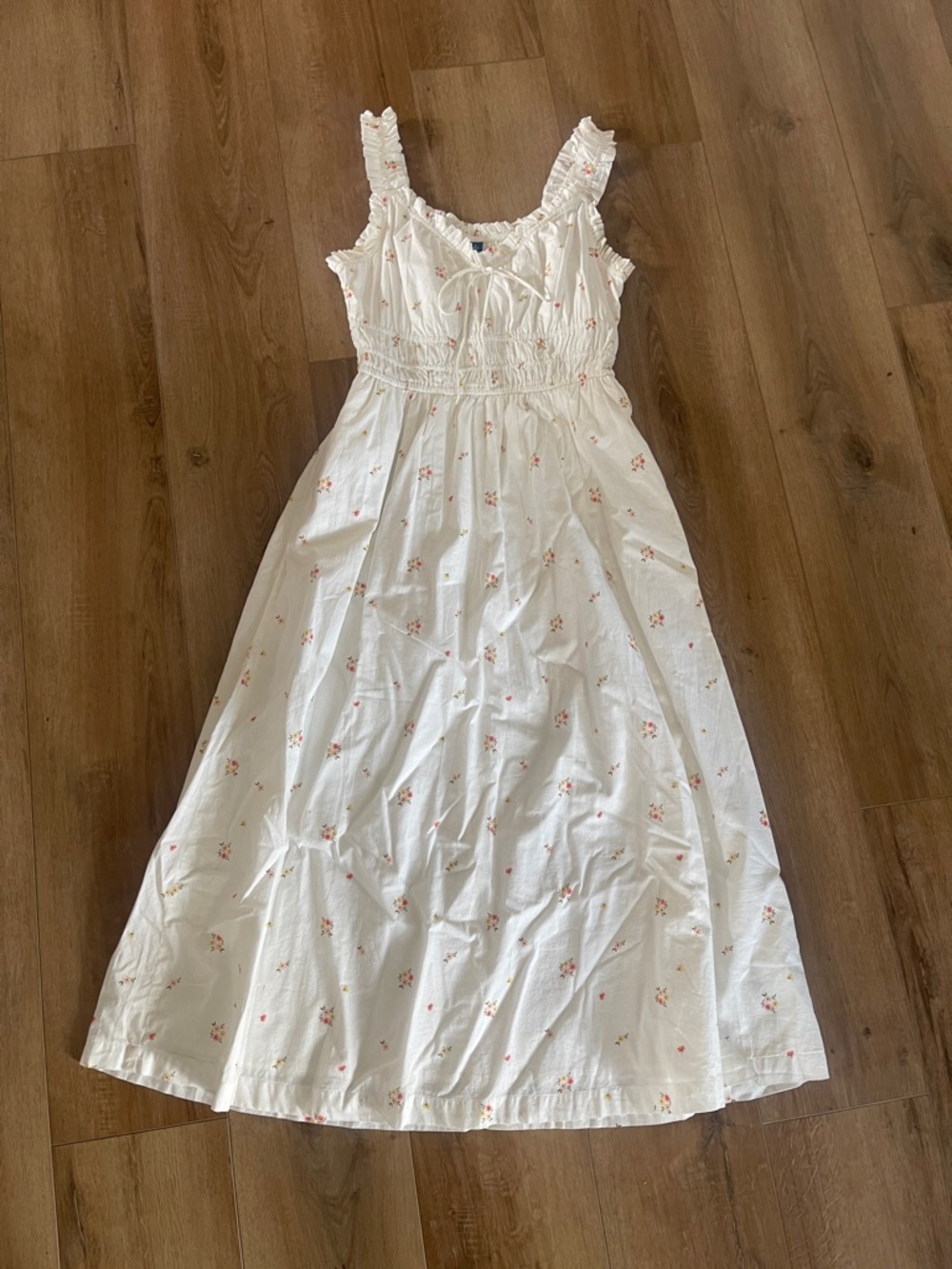 White Floral Ruffle-Strap 100% Cotton dress